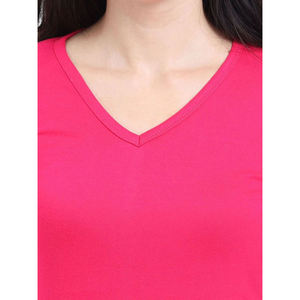 เสื้อยืดแขนยาวคอวีสีชมพูสำหรับผู้หญิง ผ้าฝ้ายถัก 100% สวมใส่สบาย สีพื้น ระบายอากาศได้ดี ทรงเข้ารูป ใส่ได้ทุกฤดู - Product Image 5