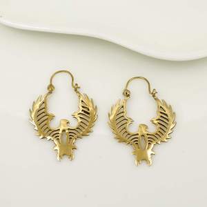 Boucles d'oreilles créoles aigle plaqué or, en alliage de laiton vintage, bijoux unisexe - Product Image 4