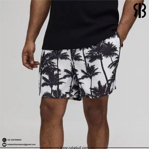 Shorts de bain pour hommes de qualité supérieure à imprimé tropical, shorts de plage à motif palmier, séchage rapide, décontractés, pour l'été, avec taille élastique, pour l'extérieur - Product Image 3