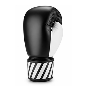 Gants de boxe robustes en cuir PU et latex 12oz pour hommes, avec poignets rayés noir et blanc, pour le sparring - Product Image 4