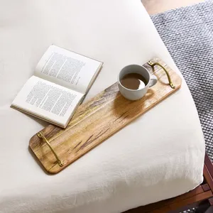 Wooden Decorative Tray With Brass Handles Rustic Rectangle Serving Platter ZE-3224C - Product Image 6