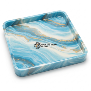 Plateau décoratif en résine bleue artistique – Plateau carré à motif marbré pour la maison - Product Image 1