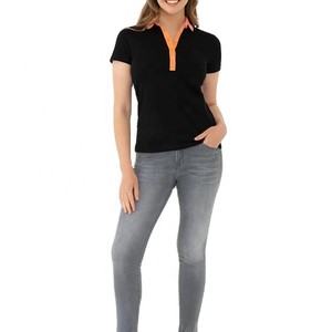 Women's Black <b>Polo</b> Shirt Short Sleeve Solid Color Casual Knitted Fabric Regular Length <b>Orange</b> Collar Design <b>Polo</b> T-shirt ODM OEM - Product Image 2