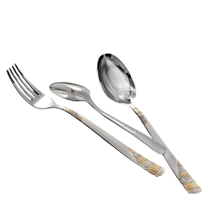 Ensemble de couverts en acier inoxydable au design fabuleux avec accents plaqués or 24 carats, vaisselle moderne et élégante pour la maison et l'hôtel - Product Image 2