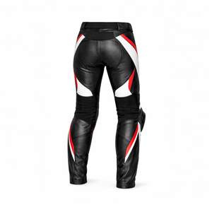 Pantalon de moto en cuir noir, blanc et rouge, color-block, imperméable, toutes saisons, coupe adulte - Product Image 5