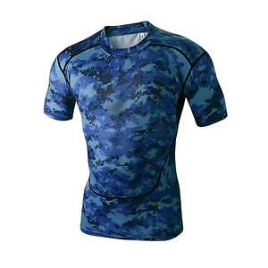 โรงงานผลิตเสื้อรัดกล้ามเนื้อแบบสั่งทำพิเศษสำหรับผู้ชาย สำหรับกีฬา BJJ MMA แขนสั้น ระบายเหงื่อได้ดี ผลิตจากผ้าสแปนเด็กซ์/โพลีเอสเตอร์ - Product Image 1