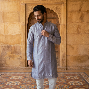 <b>Men's</b> Embroidered <b>Kurta</b> <b>Pajama</b> Set Regular Fit Traditional Indian Pakistani Style Casual Wear - Product Image 4