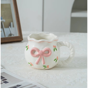 Vente en gros de tasses à café en céramique mignonnes avec nœud rose 3D, esthétique coquette, cœur en relief, ensemble de tasses à thé pour la Saint-Valentin, cadeau pour couple - Product Image 6