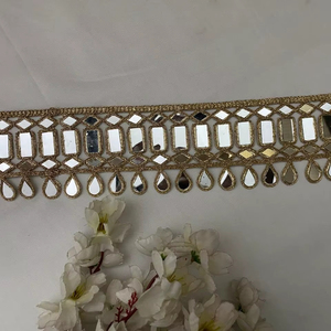 Luxury Fancy Traditional Floral Embroidery Cording Indian Shisha Mirror Zari Work Handmade Sexy Vintage 100% Polyester <b>Lace</b> - Product Image 1