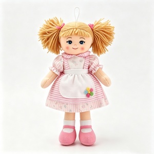 customized Mini hanging rag <b>doll</b>, twin pigtail cloth <b>doll</b>, pink striped floral apron <b>doll</b>, fabric plush ornament, stuffed girl - Product Image 1