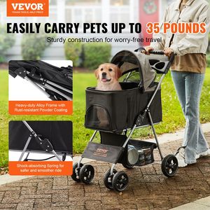 Passeggino per animali domestici a 4 ruote portante staccabile 35 libbre capacità di peso per ruotare i freni portabicchieri cesto portaoggetti nero + grigio scuro per cani - Product Image 2
