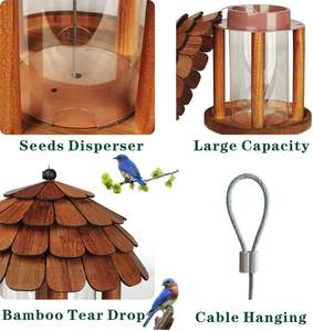 Comedero para Pájaros con Techo de Tejas de Bambú Impermeables, Capacidad para Pájaros, Madera de Cedro Sólida, Protección Contra Ardillas, Cable de Alambre Resistente a la Oxidación, Colgante para Exteriores - Product Image 3
