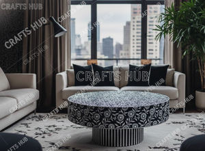 Table à manger en bois poli moderne Craftshub avec panneau rotatif en incrustation d'os, personnalisable pour l'hôtellerie et l'entreposage - Product Image 5