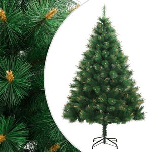 Árbol de Navidad Artificial de PVC Verde y Amarillo con Bisagras y Decoración Festiva Metálica - Product Image 1