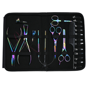 Rainbow Hair Extension <b>tools</b> <b>Kit</b> with Titanium Flat Beads Crimper Removal <b>Tool</b> Barber Cutting Thinning Scissor & <b>Mini</b> Scissor - Product Image 1