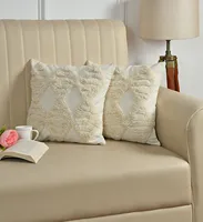 MORE Coussins et oreillers carrés en coton tufté brodés style bohème avec pompons pour la maison et l'hôtellerie