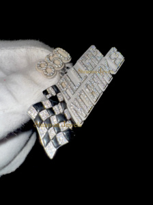 สร้อยคอจี้เพชรรูปธงเพชรมออิสซาไนท์สำหรับนักแข่งเงิน925กำหนดได้เองเครื่องประดับเคลือบแวววาวสไตล์ฮิปฮอปสำหรับนักขี่จักรยาน/นักแข่งรถป้ายทะเบียนรถแบบใดก็ได้ - Product Image 2