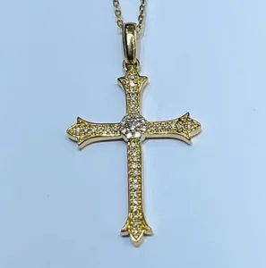 Moissanite Cross Wedding <b>Pendant</b> <b>Solid</b> 14K Yellow <b>Gold</b> 1.20 Carat Round Cut VVS1 Luxury Religious Necklace - Product Image 4