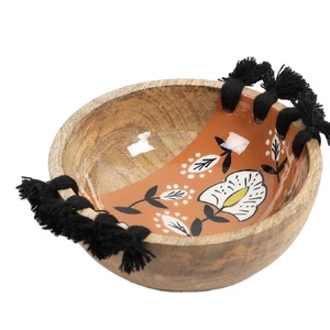 Customized <b>Dinnerware</b> Bowls Sticker Enamel Printed Bowl Acacia Wooden For Serving Delicious Pasta and Dessert - Product Image 1