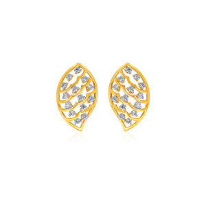 18K Yellow Gold Leaf Filigree Diamond Stud Earrings Round Brilliant Cut Lab Grown Diamonds Nature Inspired Jewelry for Women - Product Image 1
