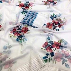Nouveau sari en soie Georgette pour occasions spéciales, longueur ras du sol, avec impression numérique, pour la culture indienne et pakistanaise - Product Image 5