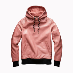 Custom High-Quality Leather Hoodie Customized Sized Breathable Vintage-Style <b>Pullover</b> with Hood <b>for</b> Streetwear Fashionable - Product Image 1