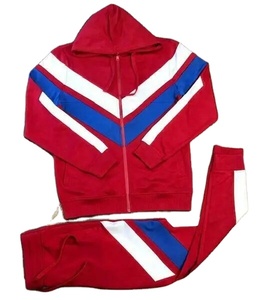 Survêtement unisexe rouge et noir à blocs de couleur, manches longues, à capuche, décontracté, pour l'automne, respirant, en polyester, coupe classique, adulte - Product Image 4