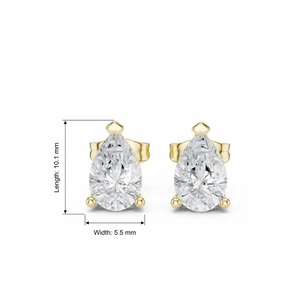 Boucles d'oreilles clous en diamant de laboratoire taille poire 2.10CTW, or jaune 9K, 3 griffes, vente en gros, OEM, bijoux fins - Product Image 1
