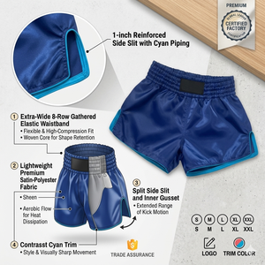 Shorts de Muay Thai en gros pour usine, vêtements de sport et d'entraînement de arts martiaux, avec logo personnalisé - Product Image 2