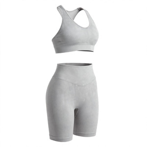 Ensemble de soutien-gorge de sport dos nageur et short cycliste pour femme, couleur personnalisable, tricoté, respirant, sans armatures, lavable en machine, toutes saisons - Product Image 4