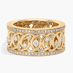 18K <b>White</b> Gold Natural Diamond Vintage Filigree Engagement Anniversary Wide Band Ring - Product Image 3