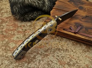 Navaja de bolsillo plegable de acero de Damasco hecha a mano con mango de hueso de camello auténtico, 7 pulgadas de largo, OEM/ODM disponible, cuchillo para camping - Product Image 4