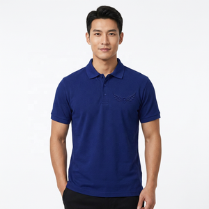 Polo en coton bleu à manches courtes avec logo brodé sur le devant, tissu Oxford décontracté pour homme, respirant, coupe classique - Product Image 2