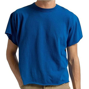 T-shirt en coton bleu roi pour homme, manches courtes, col rond, coupe classique, décontracté, couleur unie, jersey tricoté, teint uni - Product Image 1