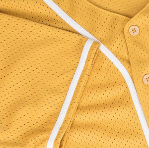 เสื้อเบสบอลตาข่ายสีทองขายส่ง ระบายอากาศได้ดี แต่งขอบสีขาว ติดกระดุมเต็มตัว ชุดยูนิฟอร์มสำหรับทุกเพศ - Product Image 3