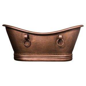 Baignoire ovale autoportante en cuivre antique avec poignées annulaires, baignoire de trempage en métal durable pour adultes, usage salle de bain - Product Image 1