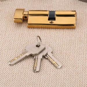 มือจับประตูทรงกระบอกทองเหลืองแท้ขนาด 80 มม. แบบมืออาชีพ พร้อมกุญแจ 1 ด้าน และลูกบิด 1 ด้าน มี 3 หรือ 5 ปุ่ม สำหรับโครงการบ้านพักตากอากาศหรูหราและโรงพยาบาล - Product Image 4