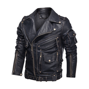 Chaqueta de Motociclista de Cuero para Hombre, Estilo Urbano, Cuello Alto, Impermeable, Resistente al Viento, con Bolsillos con Cremallera, Talla Europea - Product Image 2