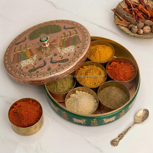 Luxury Square Brass Masala Box – Hand-Hammered Spice <b>Storage</b> <b>Chest</b> with Brass Spoon - Product Image 3
