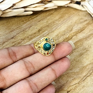 Hot Selling Malachite <b>Rings</b> Boho Brass Jewelry for Women 18k Gold Plated Antique Filigree <b>Statement</b> <b>Ring</b> For Wholesale/OEM/ODM - Product Image 6
