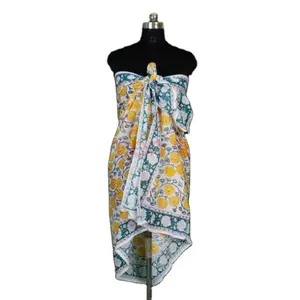 인도 블록 인쇄 스카프 면 파 레오 청록색 스카프 도매 여성 패션 빅 사이즈 스톨 수제 비치웨어 사롱