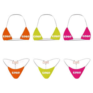 Conjunto de Bikini para Mujer, Top Corto y Tanga, Color Sólido, Traje de Baño Elástico de 2 Piezas con Logotipo Estampado, Ropa de Playa - Product Image 4