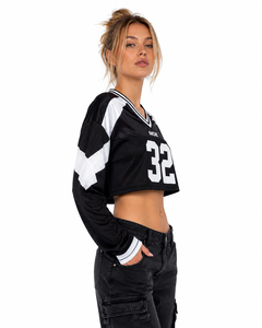 Nouveaux hauts courts à manches longues pour femmes, style mode, avec blocs de couleur personnalisés, maillot de football américain, impression de logo personnalisé, OEM, vente en gros, streetwear - Product Image 4