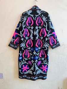 ชุดคลุมกำมะหยี่ผ้าฝ้ายพิมพ์ลายดอกไม้แบบซูซานี แขนสามส่วน ปิดด้วยเชือกผูก เนื้อผ้านุ่ม ระบายอากาศได้ดี ของขวัญสำหรับเธอ ความยาวเต็มตัว - Product Image 6