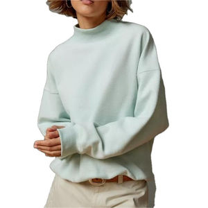 Womens Pastel Mint Green Mock Neck Sweatshirt Oversized Long Sleeve Pullover Premium Fleece Casual <b>Top</b> 100% cotton - Product Image 1