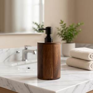 Ensemble d'organisateurs de salle de bain en bois avec porte-savon en résine, gobelet, plateau et porte-brosse à dents pour comptoir de salle de bain - Product Image 3