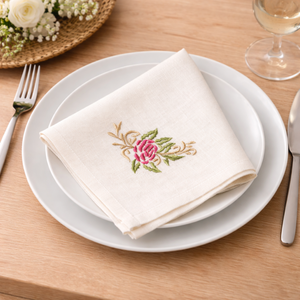 Serviette de table en coton brodé de qualité supérieure, motif floral, pour la décoration de table à la maison, dans les hôtels, les restaurants et lors d'événements. - Product Image 2