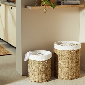 Ensemble de 2 paniers de rangement doublés de jonc de mer - Paniers de rangement naturels faits à la main, vente en gros, écologiques, fabriqués au Vietnam - Product Image 2