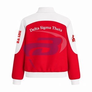 Delta |   Sigma |   Chaqueta de sarga de algodón estilo carreras Theta DST Sorority, ropa griega, chaqueta de carreras con bloques de color para hermandades - Product Image 2