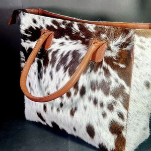 Bolso Tote de Piel de Vaca con Asas de Cuero Marrón, Estampado Animal, Gran Capacidad, Cierre de Cremallera, Casual para Mujer - Product Image 5